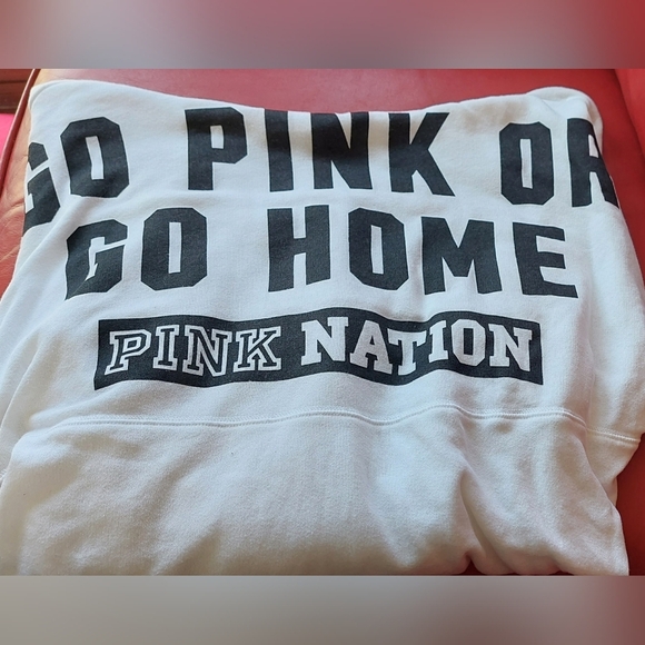 PINK Victoria's Secret Tops - Pink Hoodie " Go Pink or Go Home"  White / Blk Pink Nation sz M